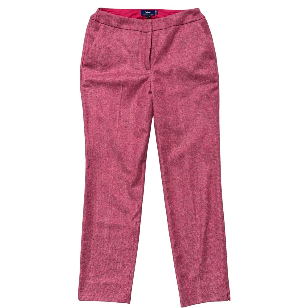 Boden British Tweed Pink Herringbone Wool Blend Trousers Pants US 6R UK 10R